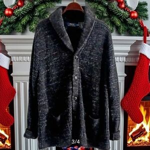 RALPH LAUREN Dark Gray Shawl Collared Cardigan Sweater, XL